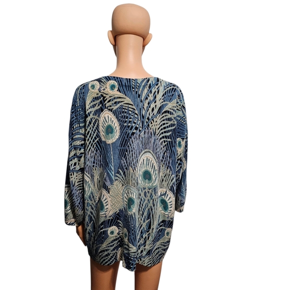 Talbots Pure Cashmere Peacock Feather Crew Neck Sweater Sz 2X - Picture 3 of 5